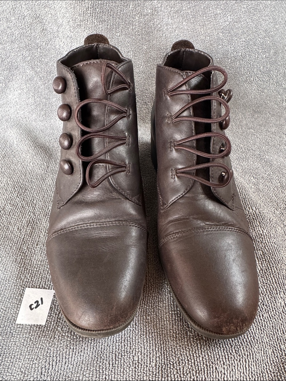 Nicole Brown Leather Ankle Booties with Button Lace Detail - Picture 11 of 11